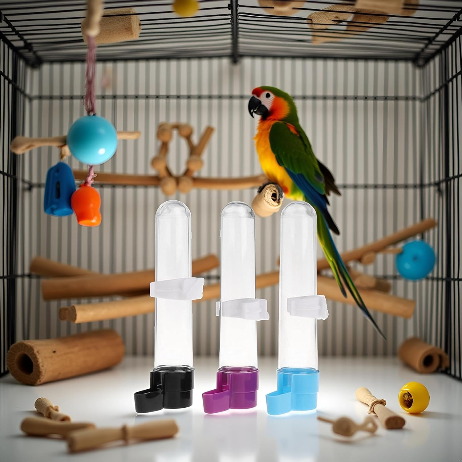 1Pc Parakeet Water Dispenser Hanging Plastic Automatic Feeder for Cage No Spill Food Container for Small Medium Birds Parrot Toys African Grey for Small Parrots Conure Macaw Parrot Toys(Random Color)