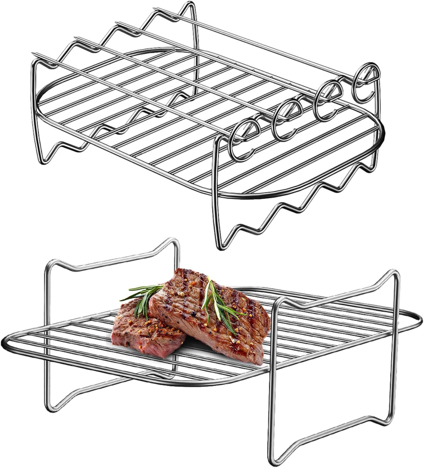 BBQ Grill Rack,Stainless Steel Double Layer Rack for Cooking | Stainless Steel Grill Expander Rack for Hiking, Camping, Outdoor and Travel image number 6