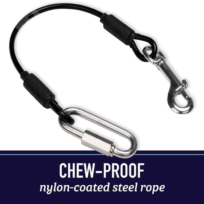 Dog Car Seat Belt Restraint - No-Chew Heavy Duty Car Seatbelt for Pets - Coated Steel Rope to Prevent Chewing (Black, One Size)