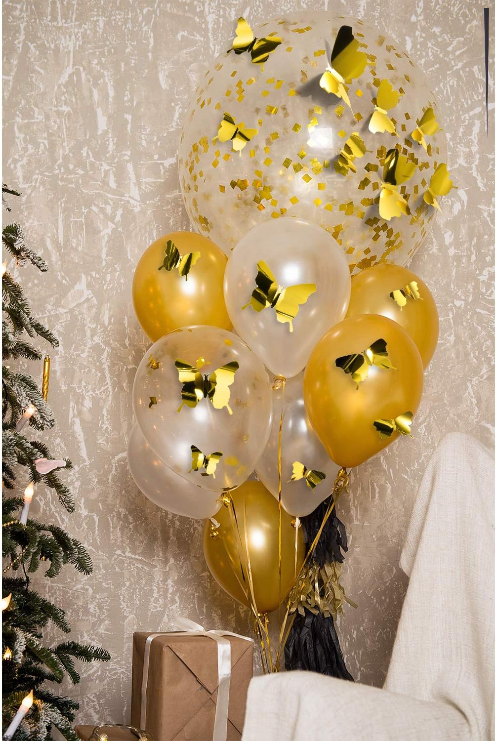 BBTO 48 Pieces Butterfly Wall Decor DIY Mirror 3D Butterfly Stickers Removable Decals for Home Bedroom School Bathroom Living Room Decor(Gold) image number 4