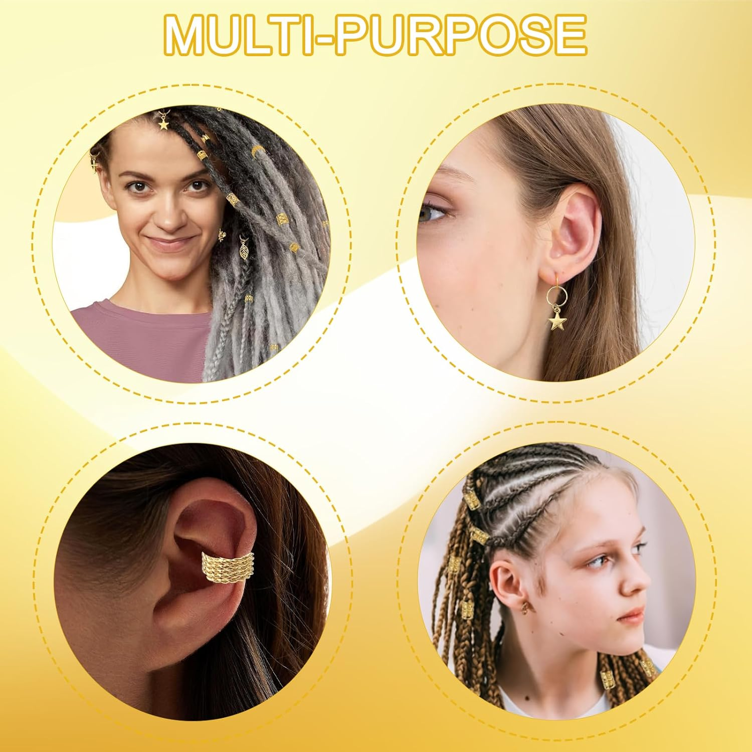 APOMOONS Pack of 260 Gold Hair Accessories for Braids, 17 Types Loc Jewellery for Hair, Golden Hair Accessories, Gold, Hair Beads for Cliping, Dreadlocks Jewellery, Hair Accessory Women and Men