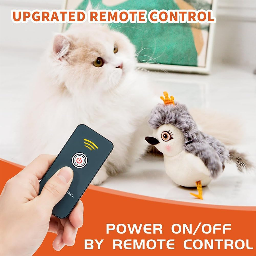 Piper Tomi Interactive Cat Toy - Touch Activated Chirping Bird with Flapping Wings - Kitten Toy with Remote (2Pcs) image number 6