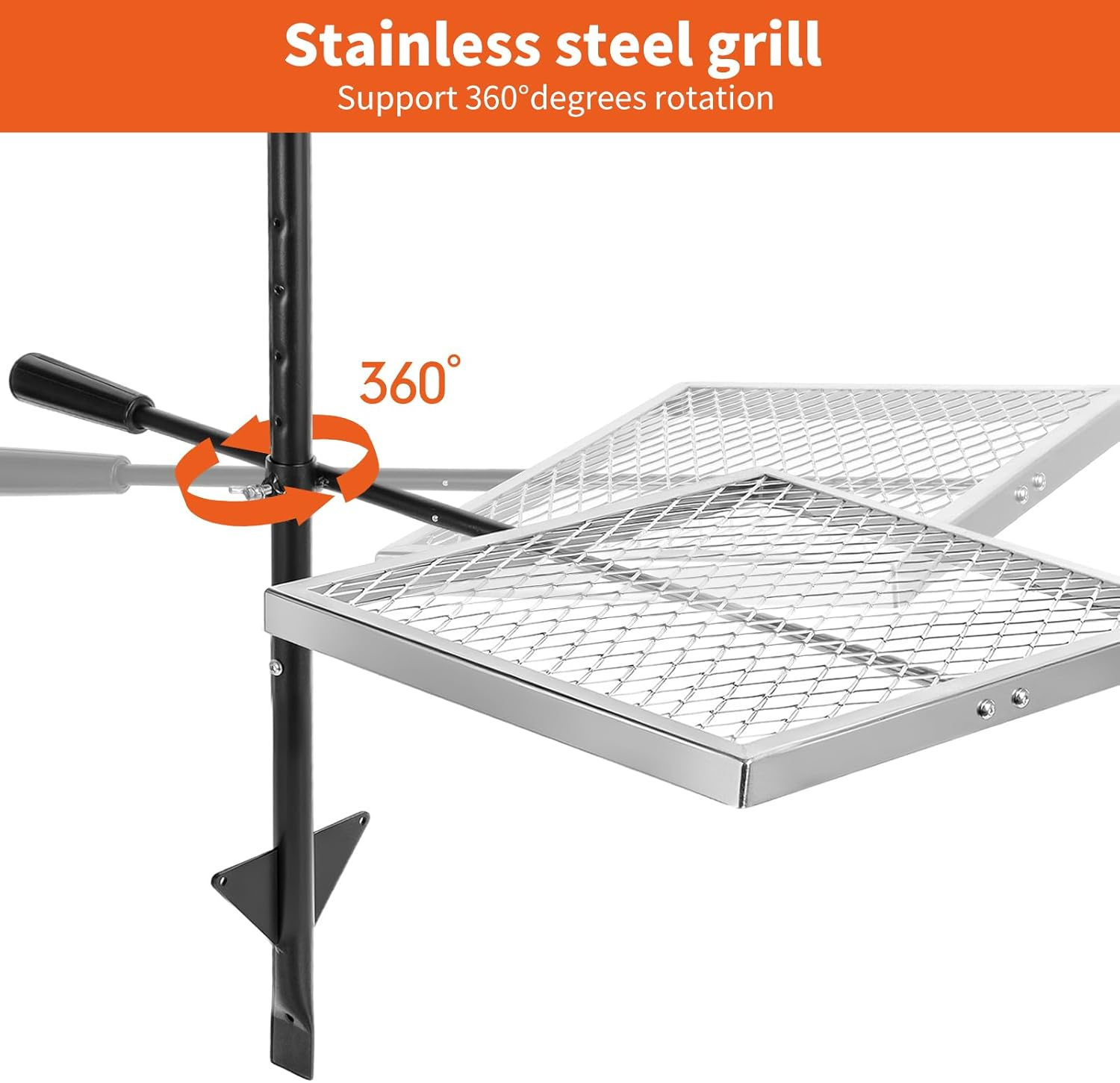 Biggerfire Swivel Campfire Grill 360&deg; Adjustable Open Fire Grill Grate, Fire Pit Grill Grate over Fire Pits, Outdoor Cooking Equipment for Camping,Picnics Campfires