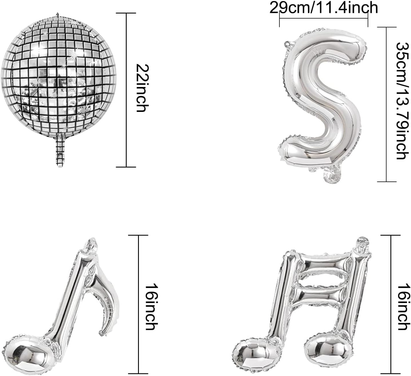 17-Piece Silver Disco Balloon Kit &ndash; 22-Inch Mirror Foil Balloons with Banner for Disco Dance Parties, Birthdays & Weddings