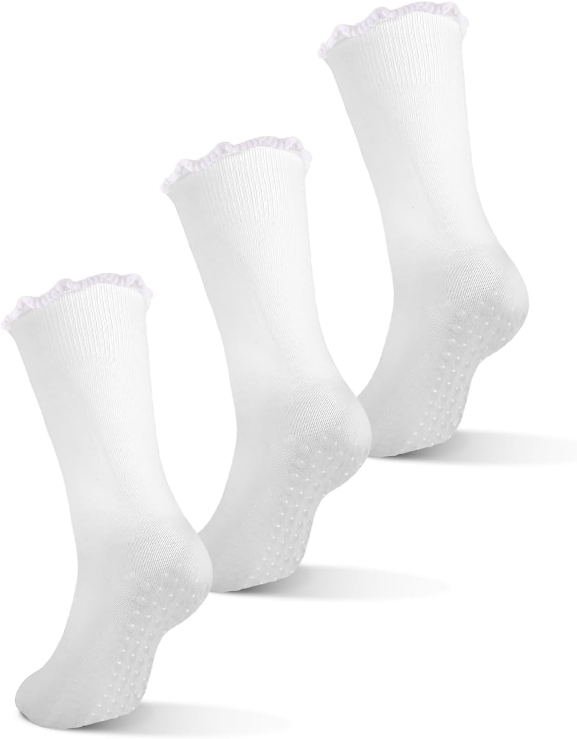 Fiohiros Pilates Yoga Socks with Grips for Women,Elegant Ruffle Frilly Pilates Socks,Non Slip Socks for Sport Ballet Dance