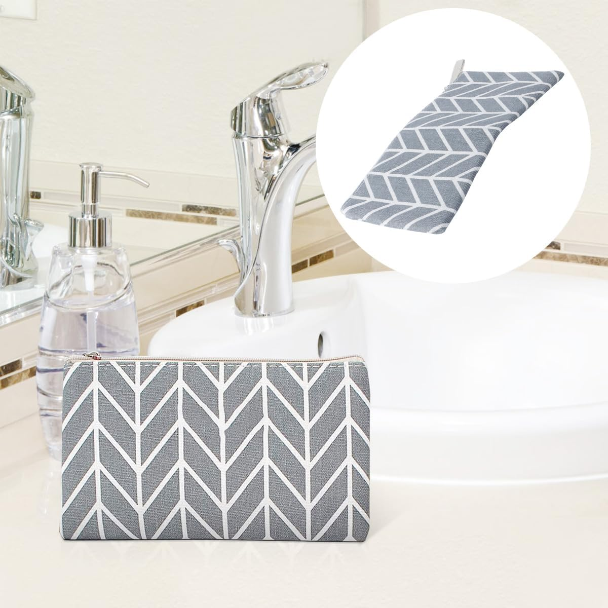 Orivin Canvas Cosmetic Bag, 2 Portable Women'S Purses, Printed Makeup Bag, Multifunctional Travel Toiletries with Zip for Cosmetic Keys image number 2