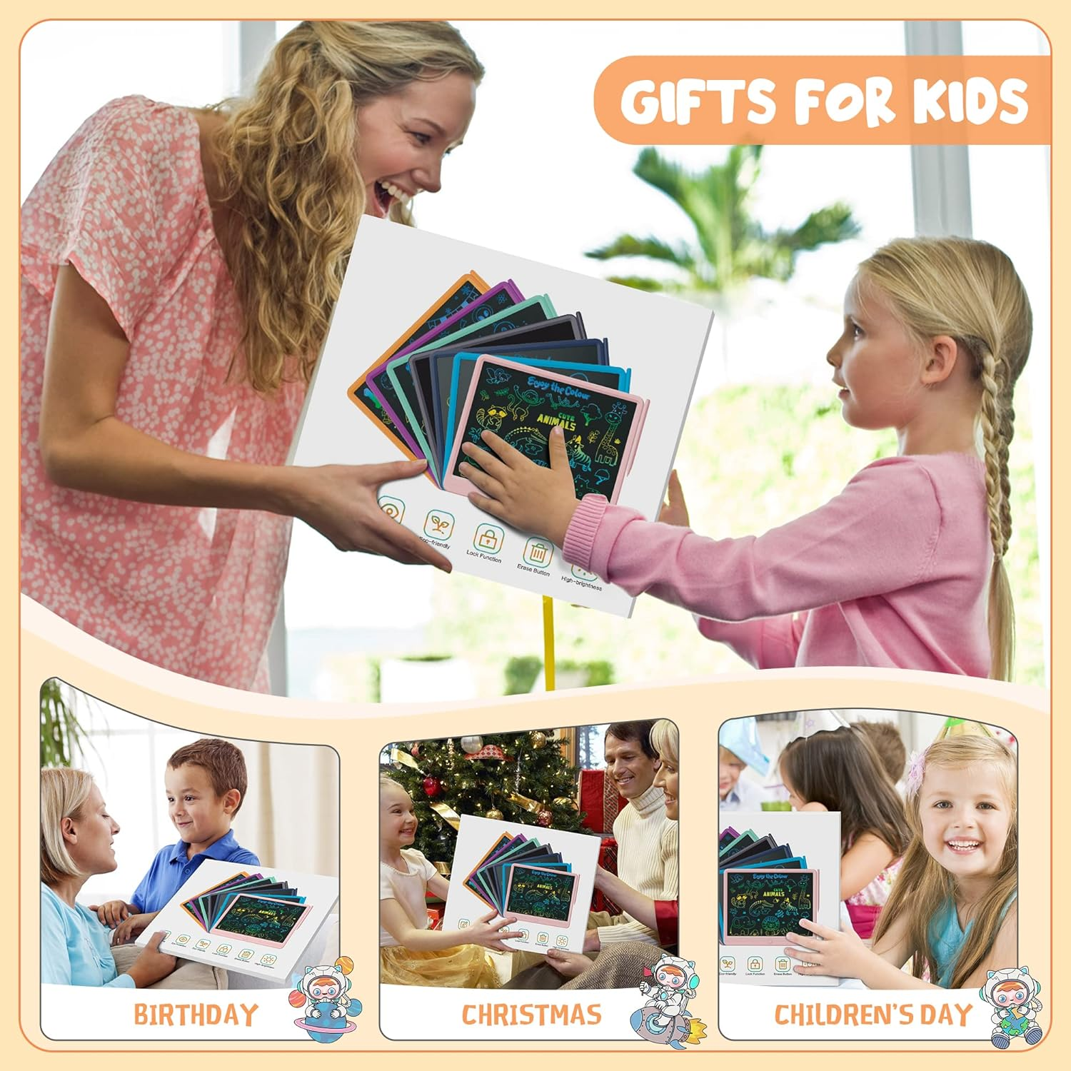 GIGART LCD Writing Tablet, 15 Inches Doodle Board Drawing Pad for Adults & Kids, Electronic Writing Board Drawing Tablet, Educational Toys Gifts for 3-12 Year Old Boys, Girls,Toddler (Orange) - 15"Orange image number 2