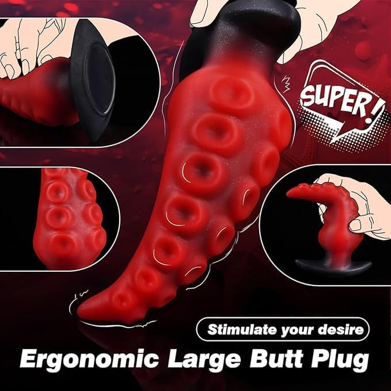 6.3 Inches Large Butt Plug, Huge Anal Plug, Tentacle Butt Plug, Prostate Massager, Monster Dildo, Gurved Red Big Anal Stretcher Trainer for Men Women Couple Gay image number 5