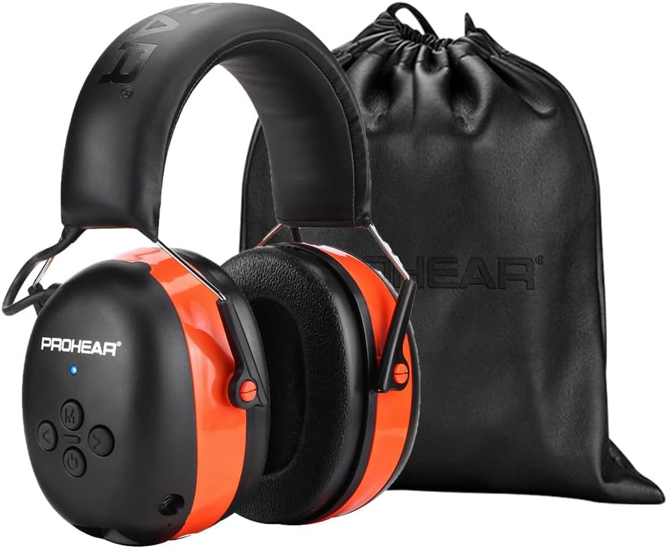 PROHEAR 037 Bluetooth 5.0 Hearing Protection Headphones with Rechargeable 1100Mah Battery, 25Db NRR Safety Noise Reduction Ear Muffs 40H Playtime for Mowing, Workshops, Snowblowing - Black