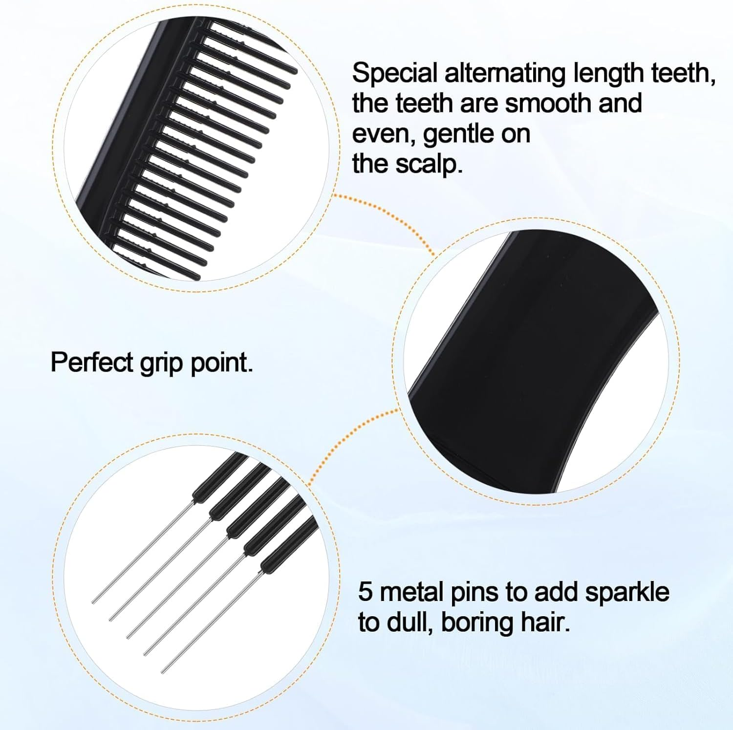 Black Carbon Lift Teasing Combs with Metal Prong,4Pcs Hair Styling Comb Lift Teasing Comb Salon Teasing Back Combs with Stainless Steel Lift,Carbon Lift Teasing Combs with Metal Prong image number 2