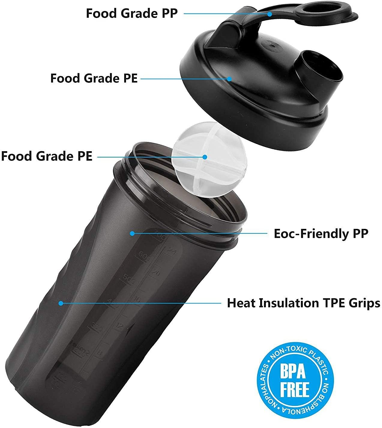 Protein Shaker Bottle 28Oz BPA Free Leak Proof Shaker Cup Smoothie Gym Powder Shaker Water Bottles 2 Pack for Preworkout image number 5