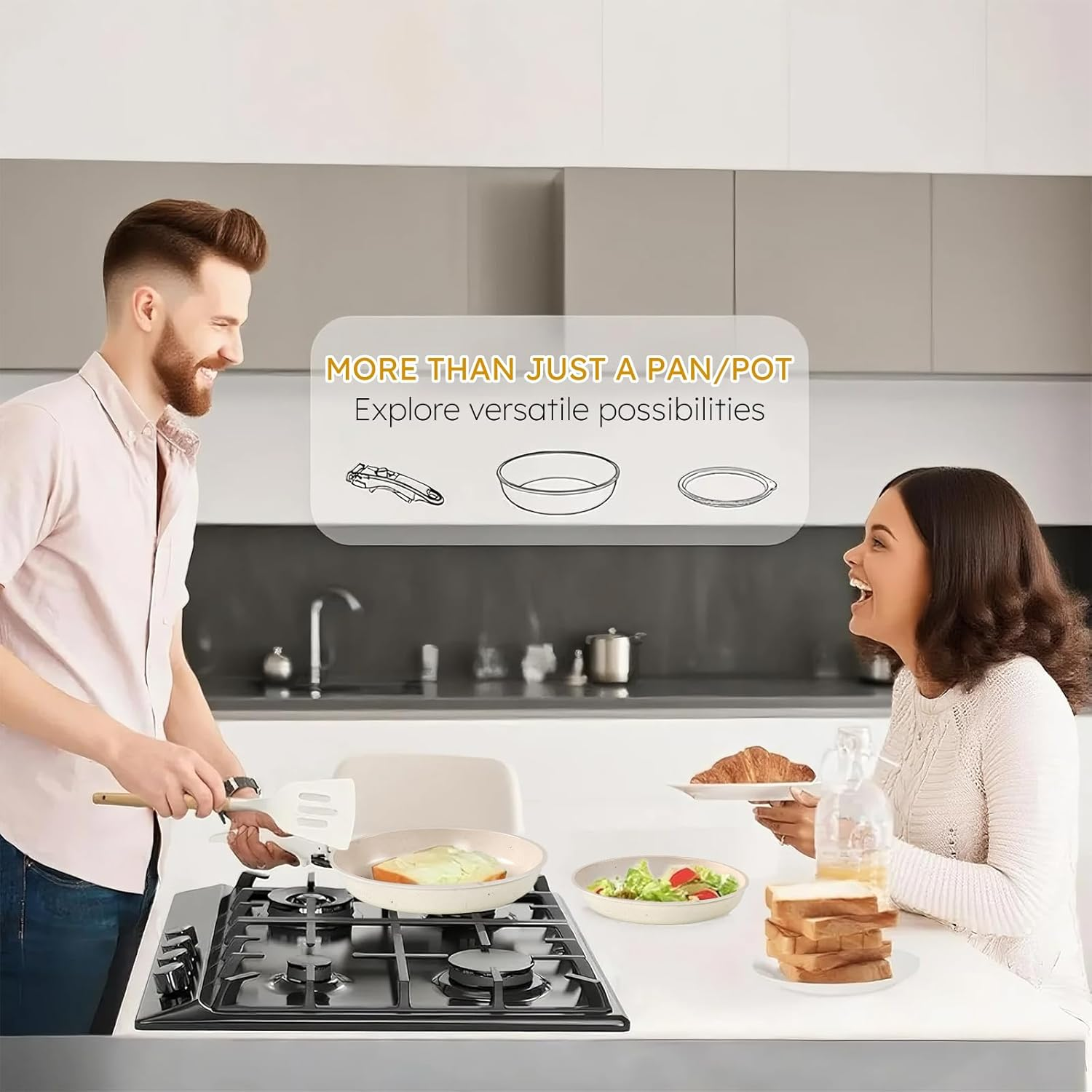 20 Piece Pots and Pans Set, Safe Nonstick Cookware Set Detachable Handle, Induction Kitchen Cookware with Removable Handle, RV Cookware Set, Dishwasher & Oven Safe