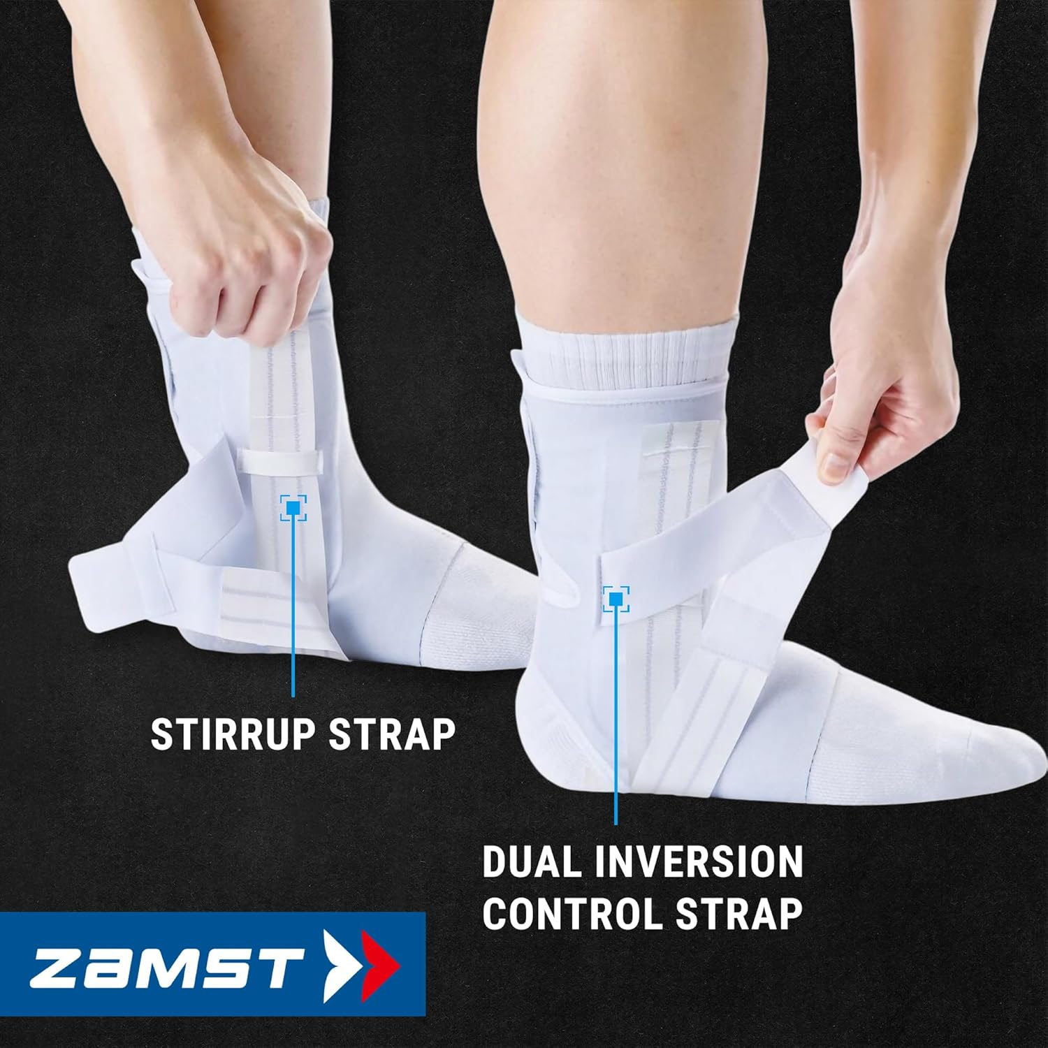 Zamst A1 Ankle Brace for Sports - Breathable Sports Ankle Support for Men and Women with Adjustable Three Way Straps for Moderate Lateral Ankle Sprain - White, Right, Medium image number 2