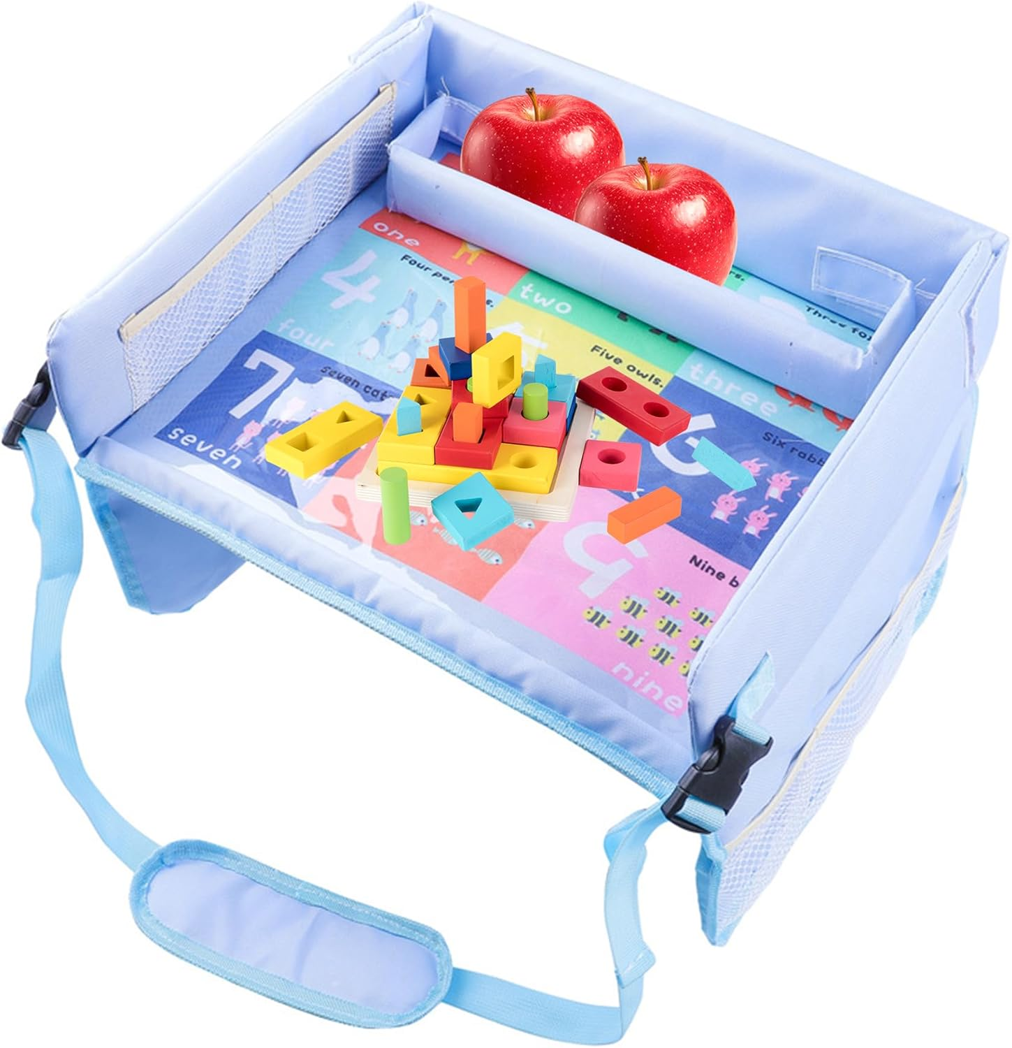 Kids Travel Tray for Car, Car Seat Tray for Kids Travel, Road Trip Essentials, Toddler Lap Desk Organizer, Soft Padding, Waterproof, Carseat Table for Roadtrip Activities (Pink)