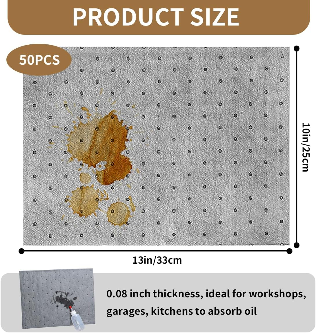50 Pcs Oil Absorbent Pads, Oil Absorbing Sheets 10" X 13" Oil Spill Mat, Clean and Clear Oil Absorbing Sheets Oil Pads for Home Garage Basement Restaurant and Kitchen (Gray) image number 3