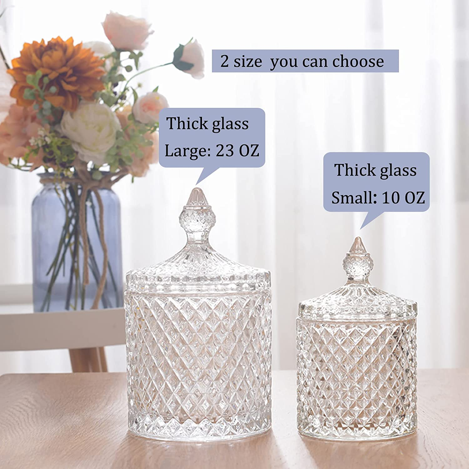 2 Pack Qtip Holder Thick Glass Apothecary Jars with Lid for Bathroom Decor, Clear Cotton Ball Storage Organizer for Cotton Swab, Cotton Rounds, Jewelry, Candy image number 4