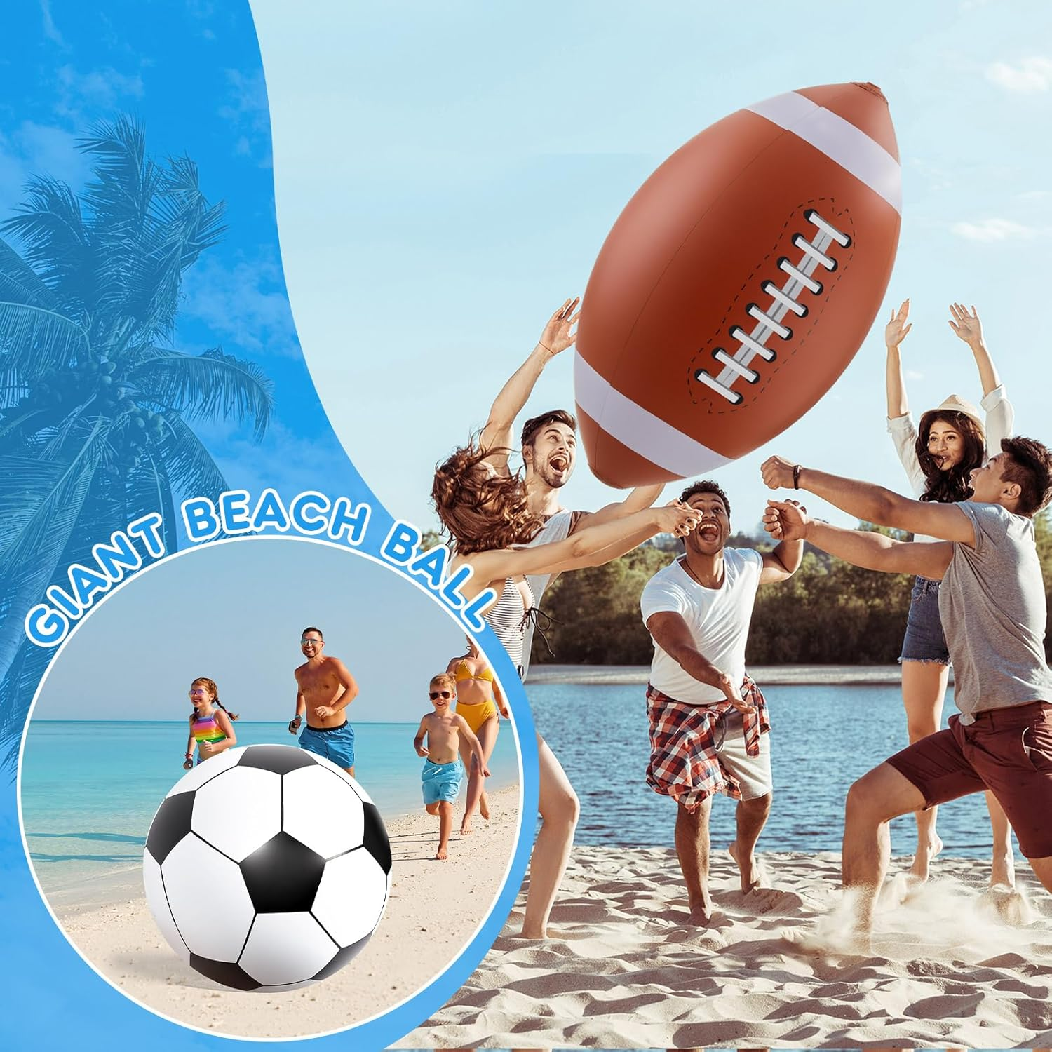 Lewtemi 4 Pcs Giant Inflatable Sports Balls Large Inflatable Beach Ball Inflatable Baseballs Soccer Ball Basketball Footballs for Summer Pool Outdoor Activity Games Sports Birthday