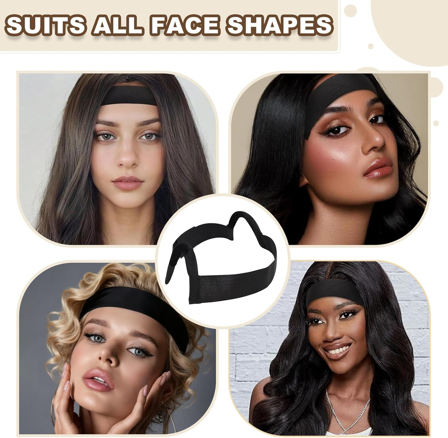 AABDTYYD 3Pcs Black Headband Wig & Wig Grip Cap, Elastic Melting Band with Ear Cut Outs, Comfortable Satin Lace Front Head Band for Secure Natural Hold image number 3