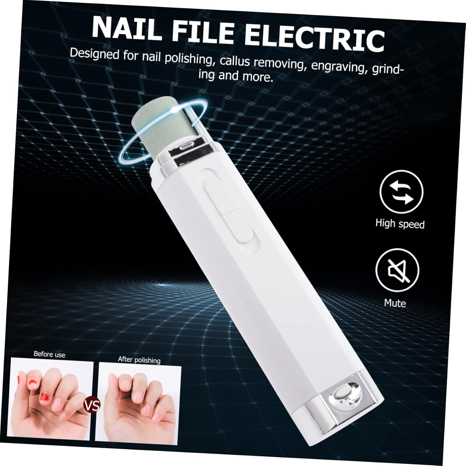 HEALEEP Electric Nail Grinder Nail Drill Machine Battery Operated Portable Manicure Tool EVA Grinding Head Multi-Function Mini White Abs for Home and Travel image number 3
