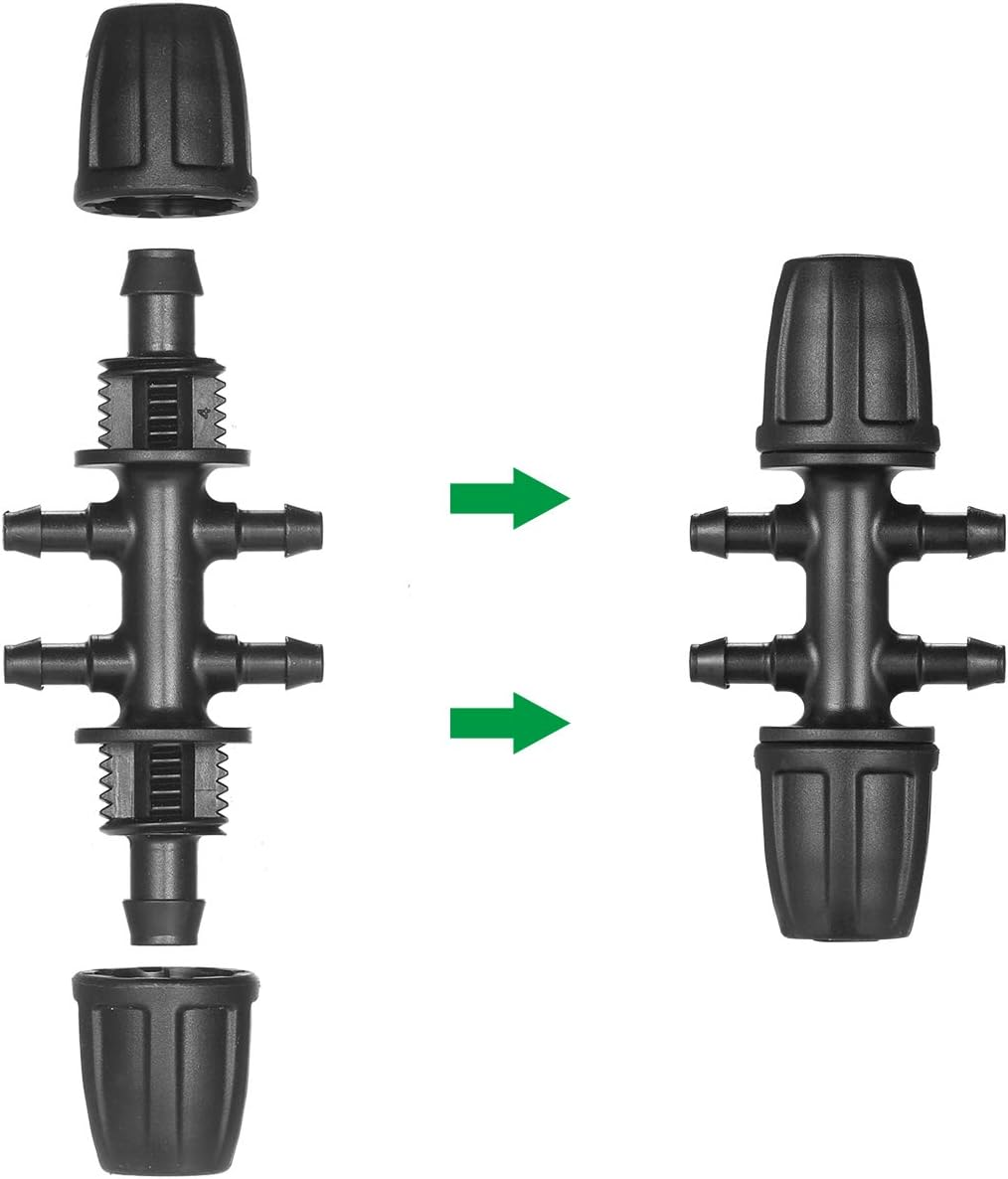20 Pieces Barbed Tee Drip Rigation Tubing Connectors Hose Joi 1/2 Inch to 1/4 Inch 6 Way Fittings Adapter Black S image number 5