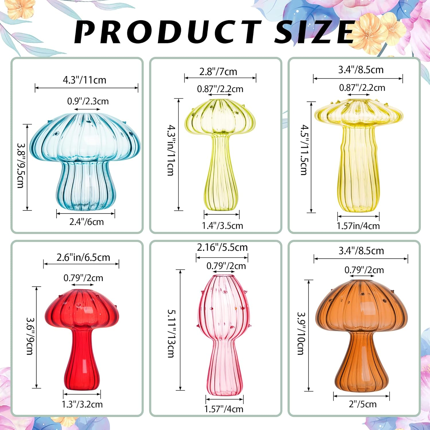 Plant Propagation Station, Set of 6 Colored Mushroom Vase, Propagation Stations, Small Plant Terrarium, Unique Crystal Mushroom Jars for Plants for Hydroponics Home Garden Office Decoration (Colorful) - Clear image number 4