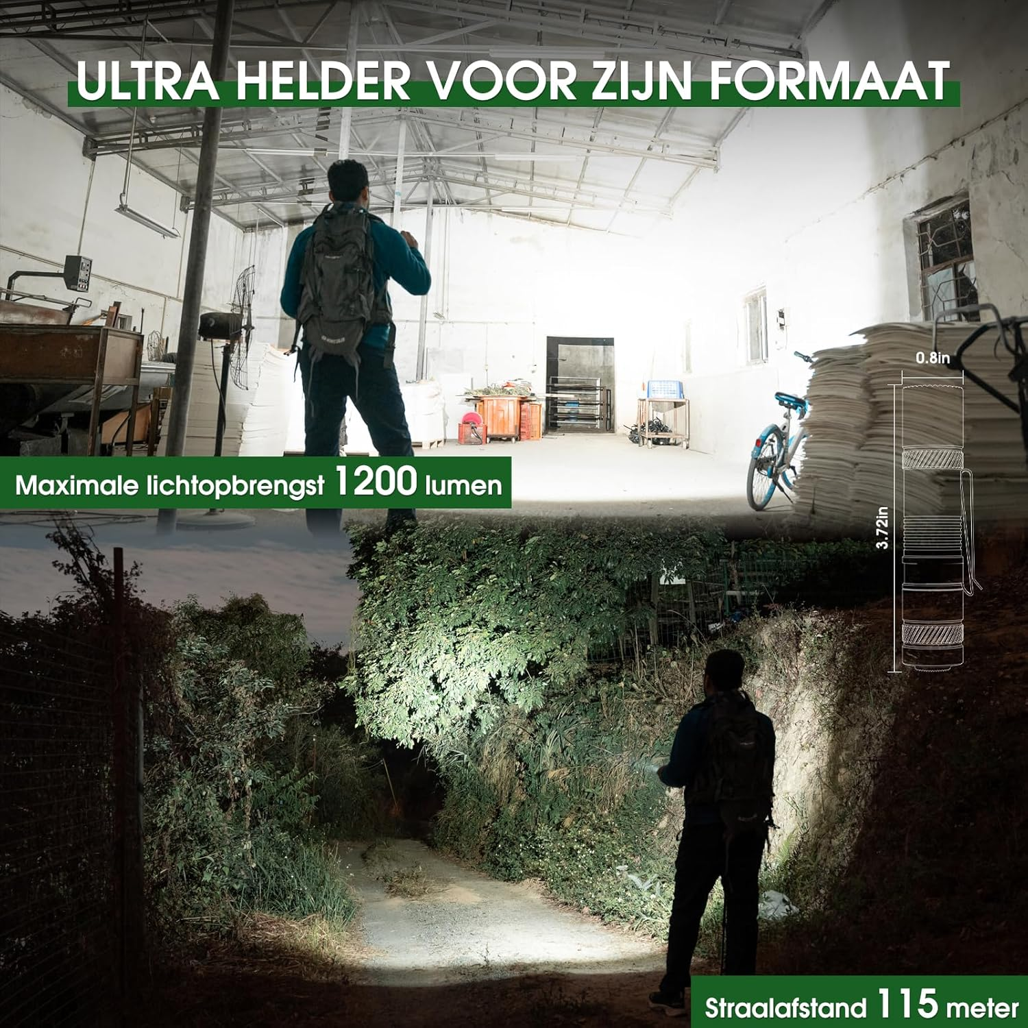 PIOOCAN Small Torch, 1200 Lumens, Mini Torch LED Rechargeable, EDC Tactical Torches, 4 Modes, Compatible with One AA Battery for Camping, Hiking, Repair and Emergency (Black) image number 2