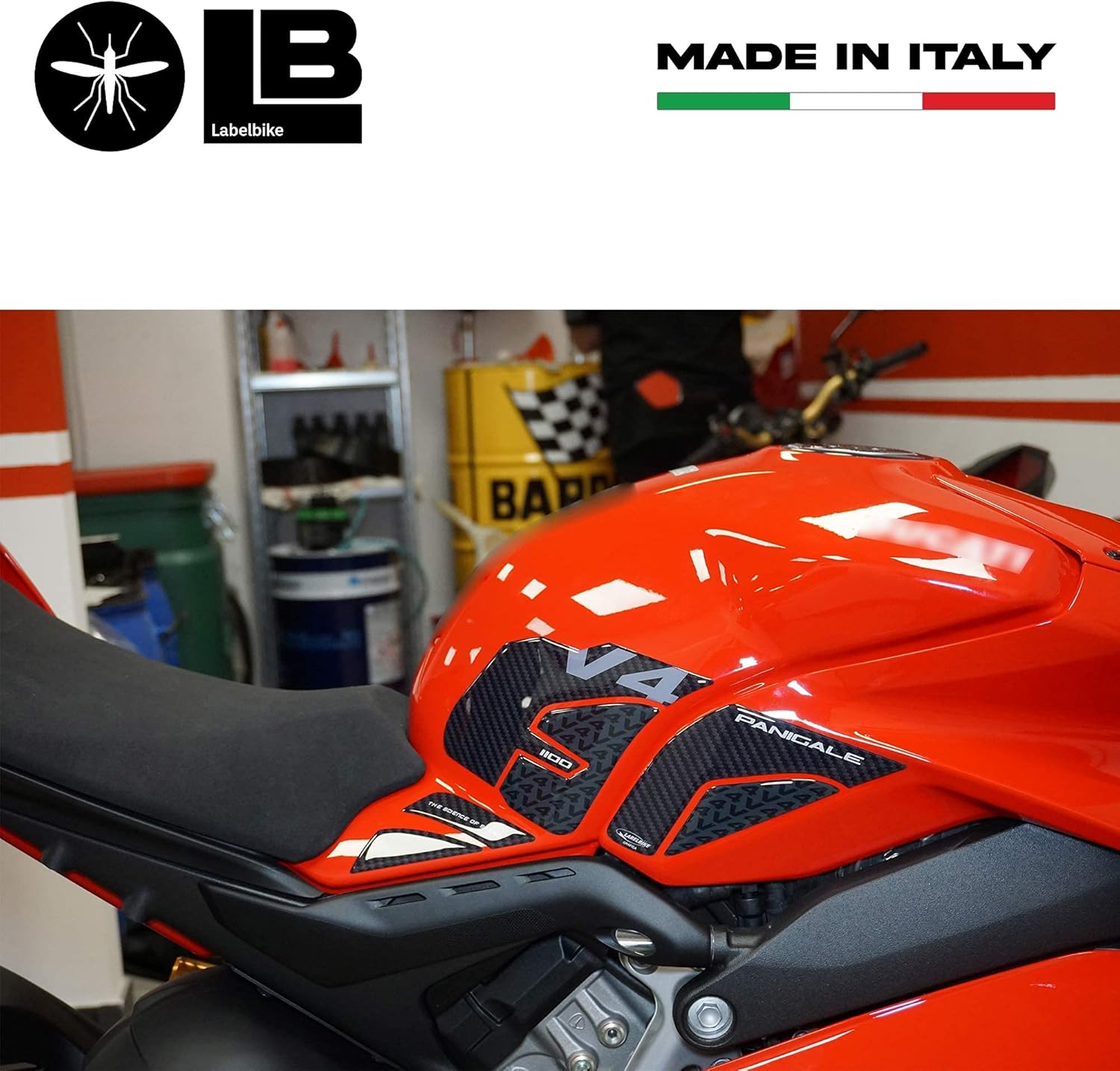 Labelbike - Stickers 3D Motorcycle Tank Side Protection and Decoration in Resin Compatible with Ducati Panigale V4 2018-2021 - Color Carbon Black Grey image number 5