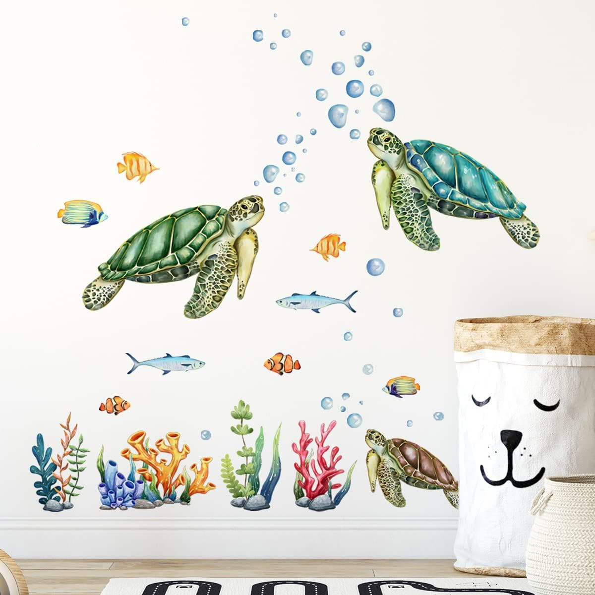 Sea Turtles Wall Stickers under the Sea Coral Seaweed Wall Decals Bedroom Bathroom Nursery Wall Decor (Style 1, 30 * 60CM) image number 4