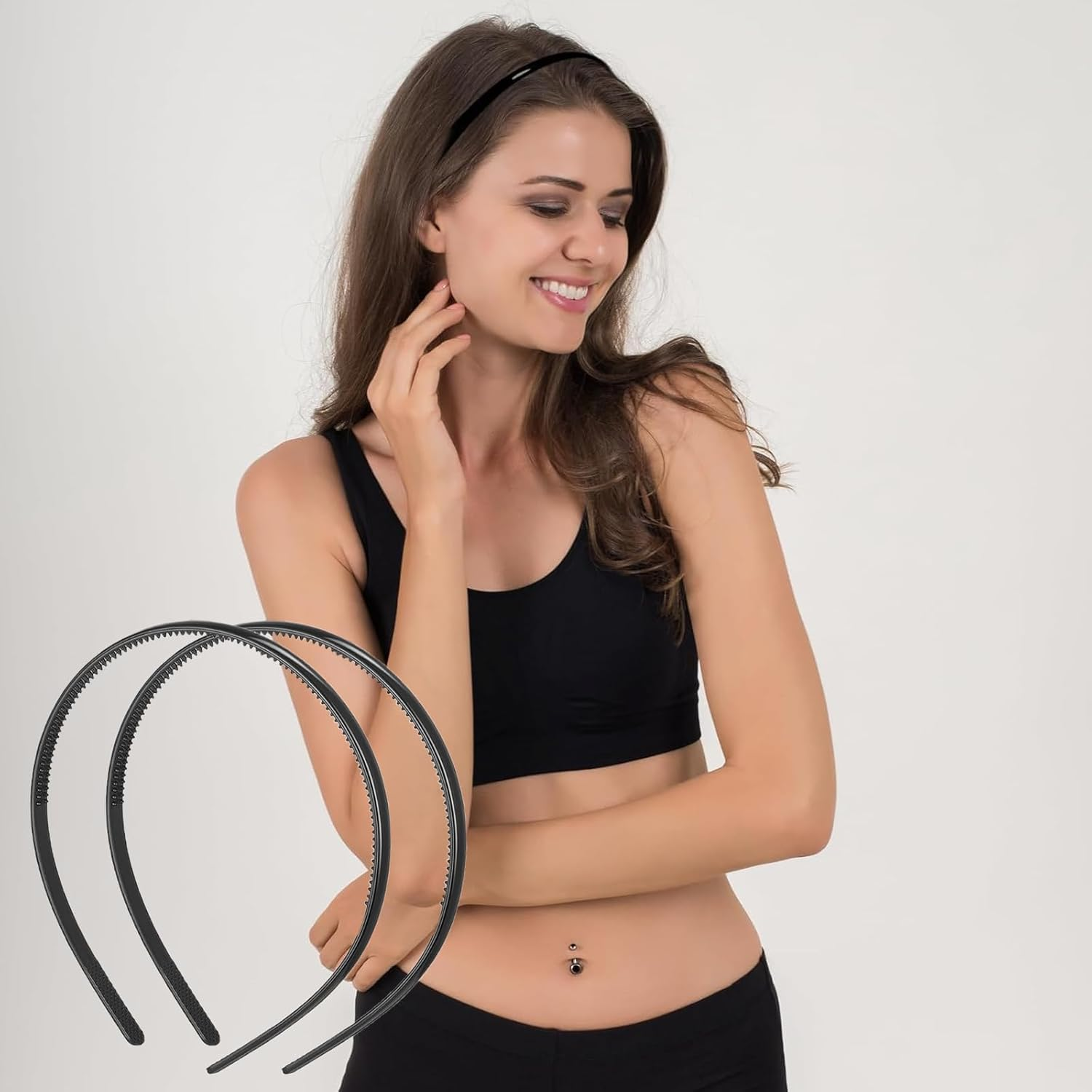 Xoelle Pack of 5 Black Headbands, Wide Headbands, Women'S Hair Band, Girls' Hair Band, Non-Slip Plastic, Non-Slip with Prongs, Elegant, Simple Headbands for Hairstyles, Decorative (Width 1.2 Cm) image number 6