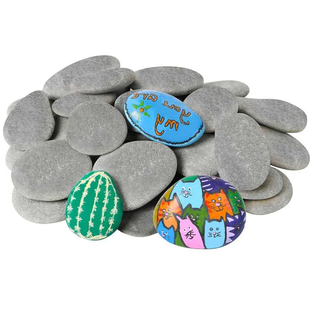 MOTRAIN 35Pcs Natural River Painting Rocks, Hand Selected Smooth Painting Stones, Assorted 5-8Cm/1.9-3.1In Flat Smooth Pebbles for Arts, Crafts, Aquariums, Garden & DIY Decoration