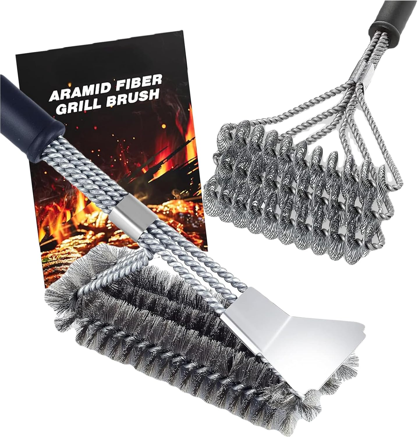 BBQ Grill Brush Set of 2, 18-Inch BBQ Accessories, Safe Bristle-Free BBQ Cleaning Brush, 100% Rust-Proof Stainless Steel - Grill Cleaner for Gas, Charcoal, Smoker, Porcelain Grills image number 4