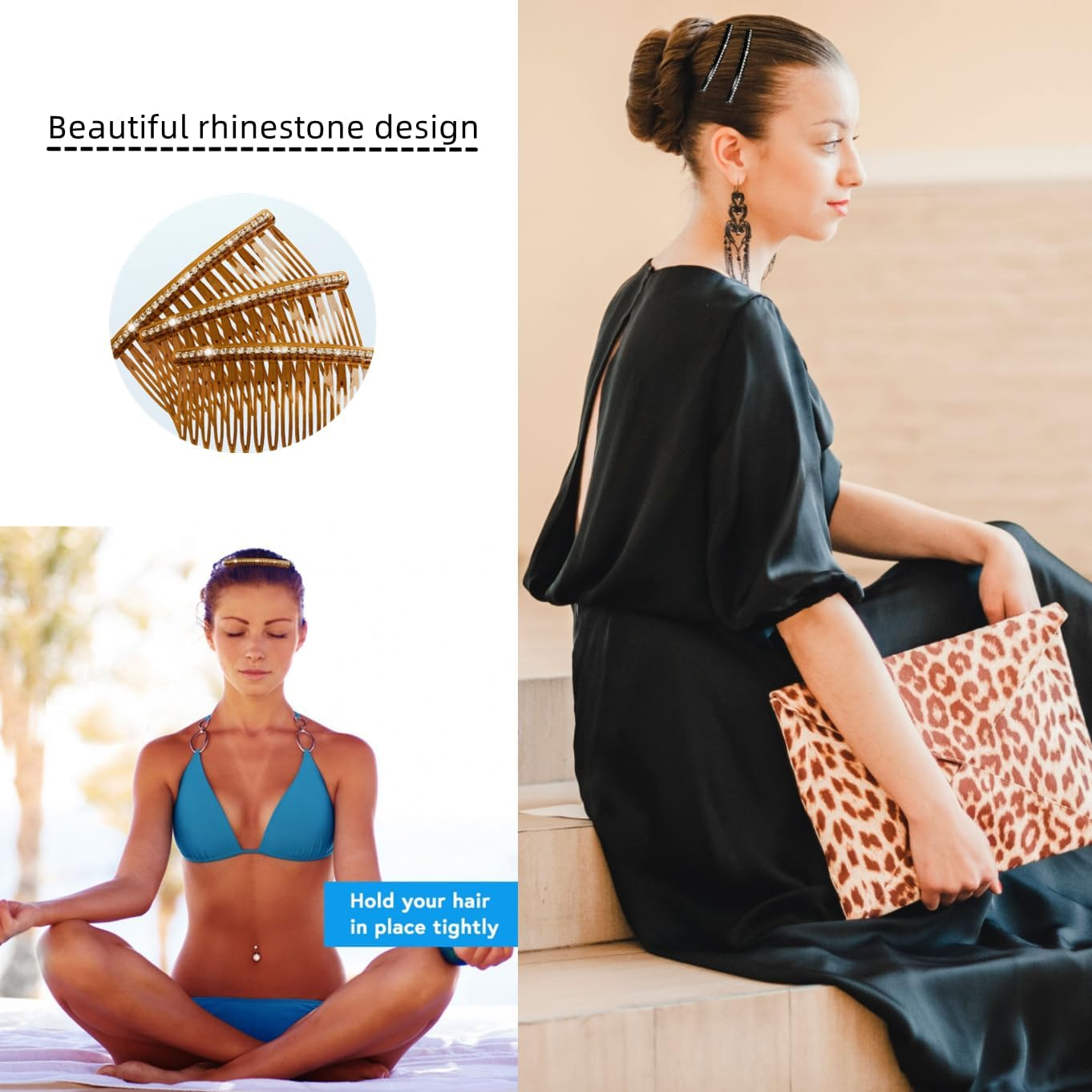 Side Hair Comb for French Twist Bangs Hair Pin Clips with Rhinestone Hair Accessories Decorative Comb for Women Kids Girls 6Pcs image number 1