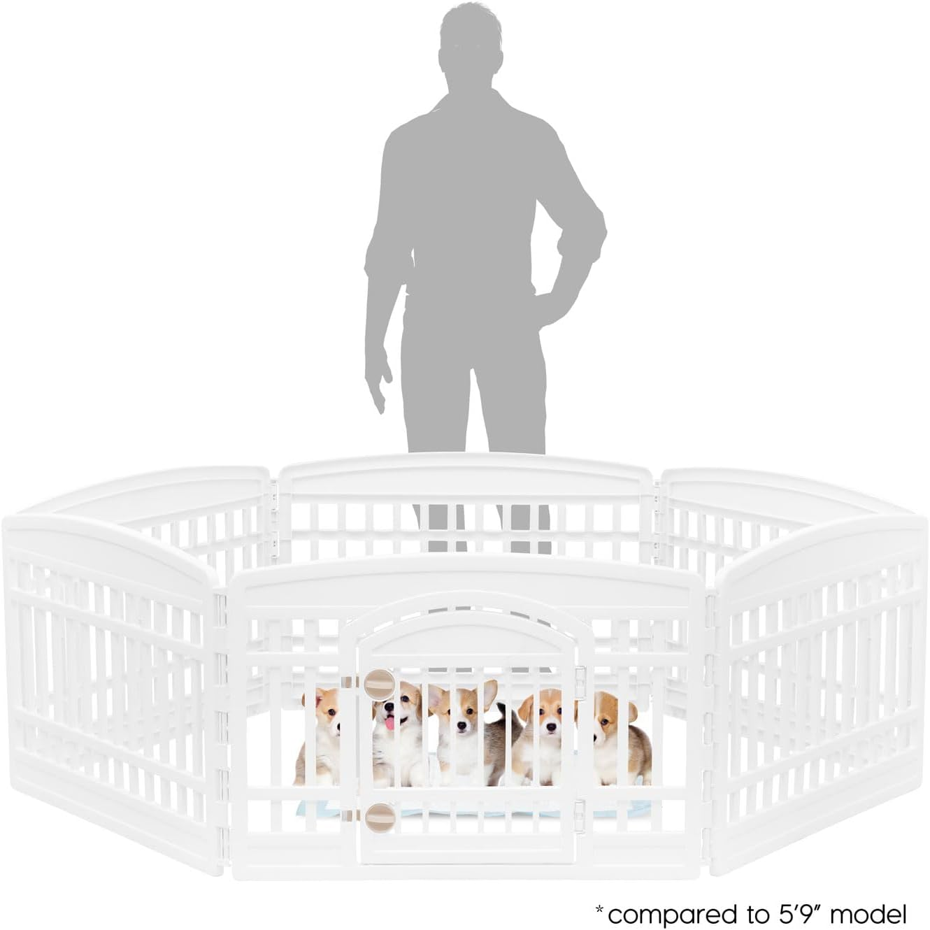 IRIS USA 24" Exercise 6-Panel Pet Playpen with Door, Dog Playpen for Puppy Small Dogs Keep Pets Secure Easy Assemble Easy Storing Customizable Non-Skid Rubber Feet, White image number 2