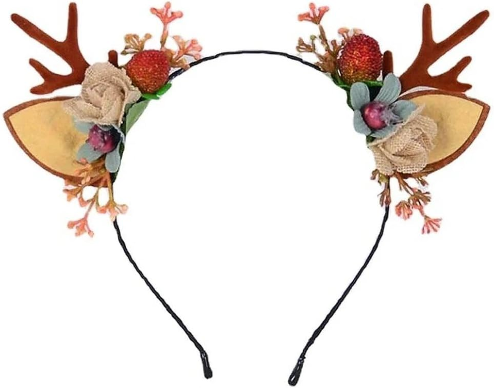 Unron Christmas Reindeer Antler Headband Xmas Flower Antler Ears Hair Band for Women Girls image number 2