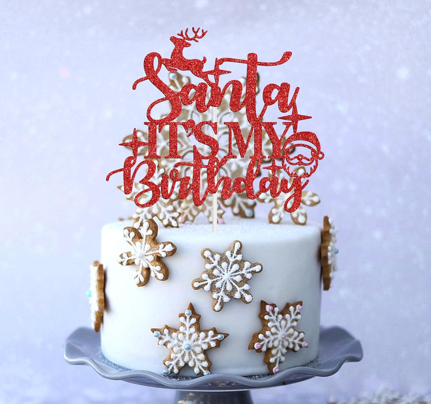 Santa It'S Your Birthday Cake Topper, Happy Birthday Jesus Cake Decor, Winter Christmas Birthday Party Decoration Supplies, Red Glitter