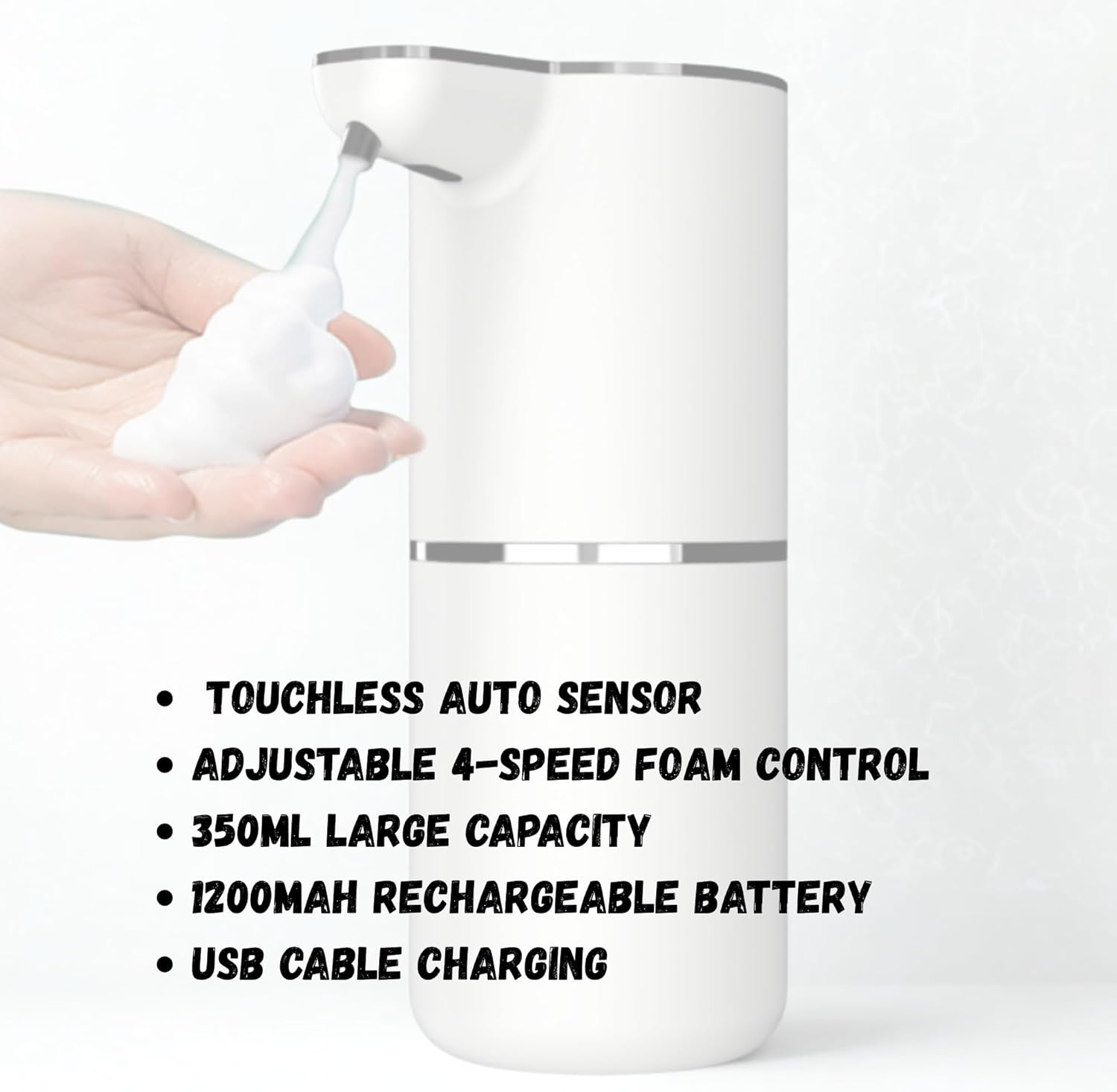 Auto Sensor Foam Soap Dispenser &ndash; Black | 350Ml Capacity | 4-Speed Adjustable Foam | Rechargeable 1200Mah Battery | ABS+PP Durable Build | Touchless Hand Wash with USB Charging image number 4