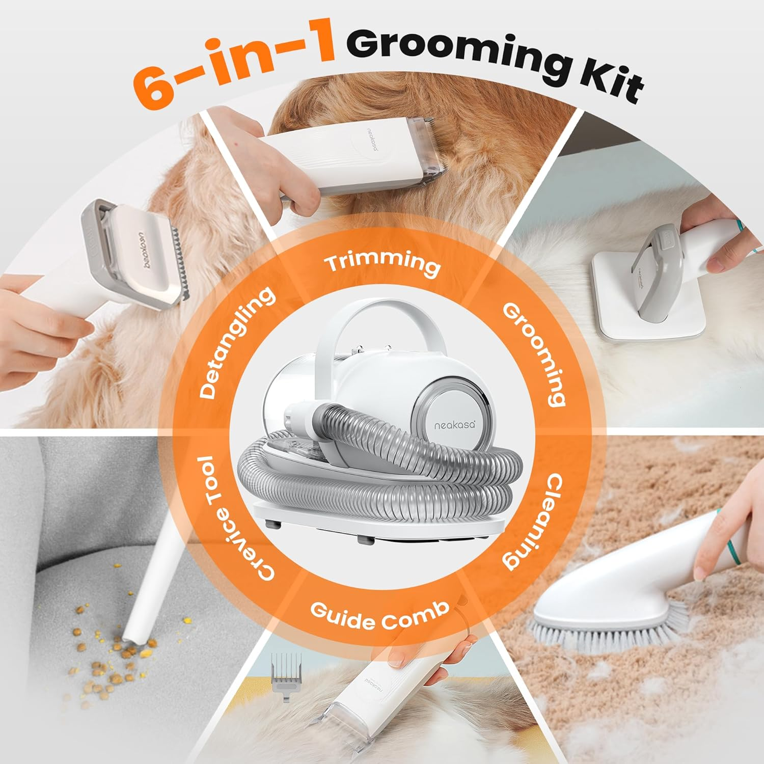 Neabot Neakasa P1 Pro Pet Grooming Kit & Vacuum Suction 99% Pet Hair, Professional Clippers with 5 Proven Grooming Tools for Dogs Cats and Other Animals image number 2