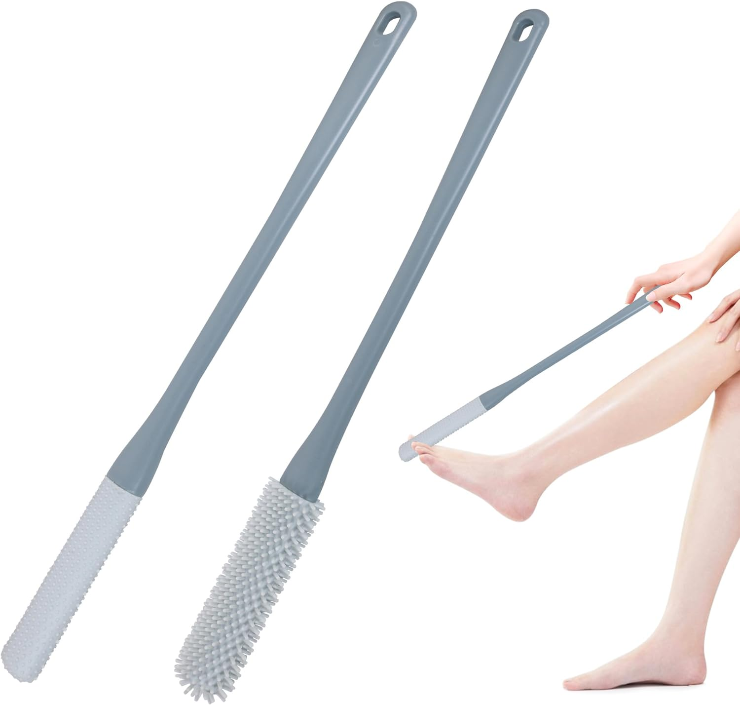 OWIIZI Toe Cleaning Brush 15.7" Foot Scrubber in Shower with Long Handle Silicone Foot Brush Soft Skin Exfoliation Lotion Applicator for Foot Seniors,Elderly, Men and Women 2Pack image number 2