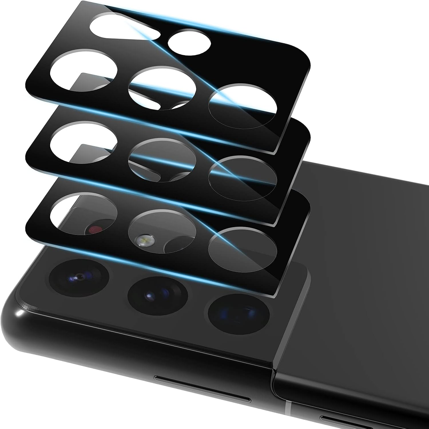 Cloudvalley Camera Lens Protector for Samsung Galaxy S21 Ultra 6.8 Inch, [3 Pack] Anti-Scratch Tempered Glass Back Camera Protection [Ultra-Thin], Black