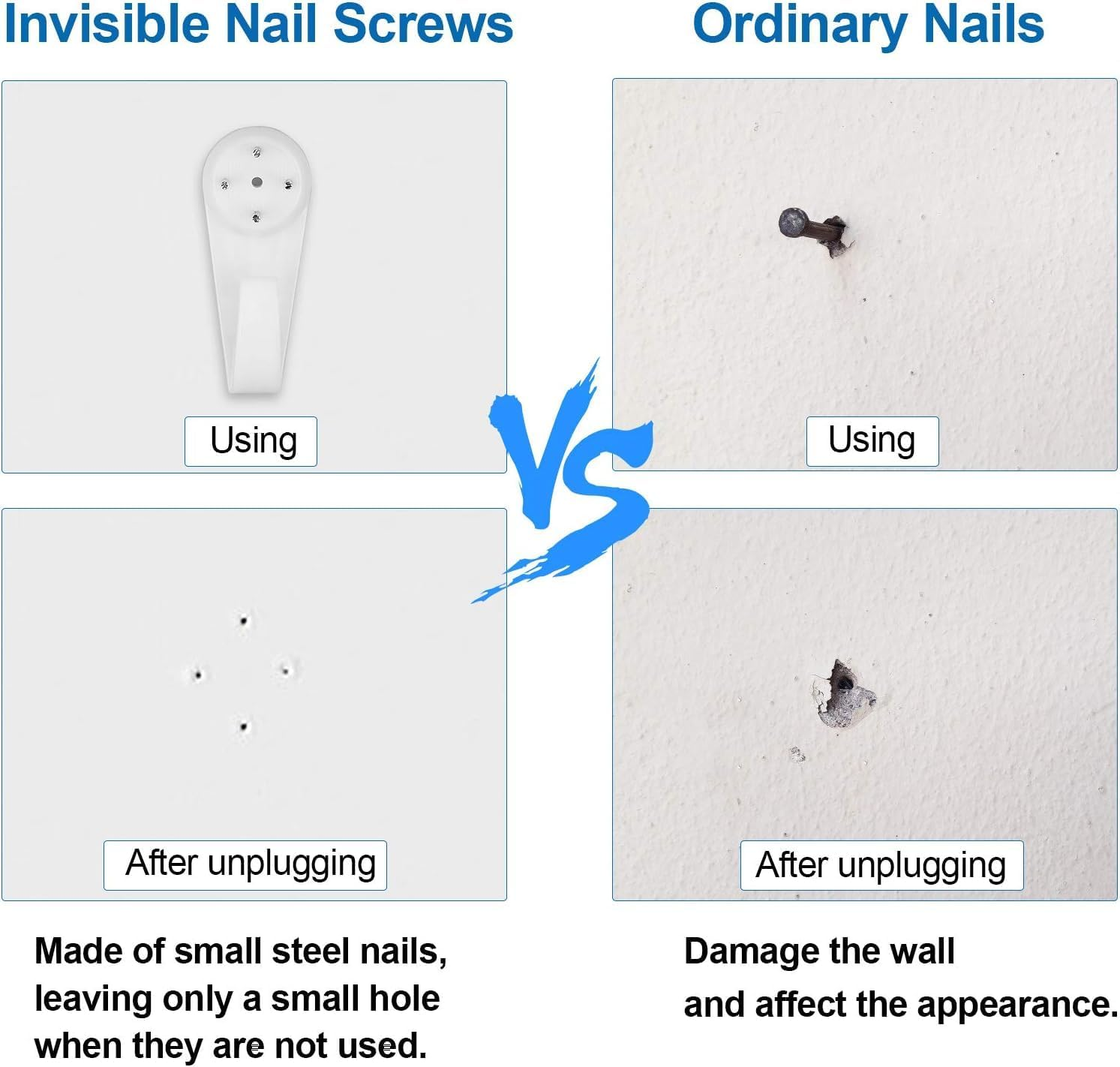 Wall Picture Hooks, 44 Pcs Non Trace Plastic Hanging Hook, Nail Picture Hanging Hooks for Painting, Mirror, Concrete Studs, White image number 5