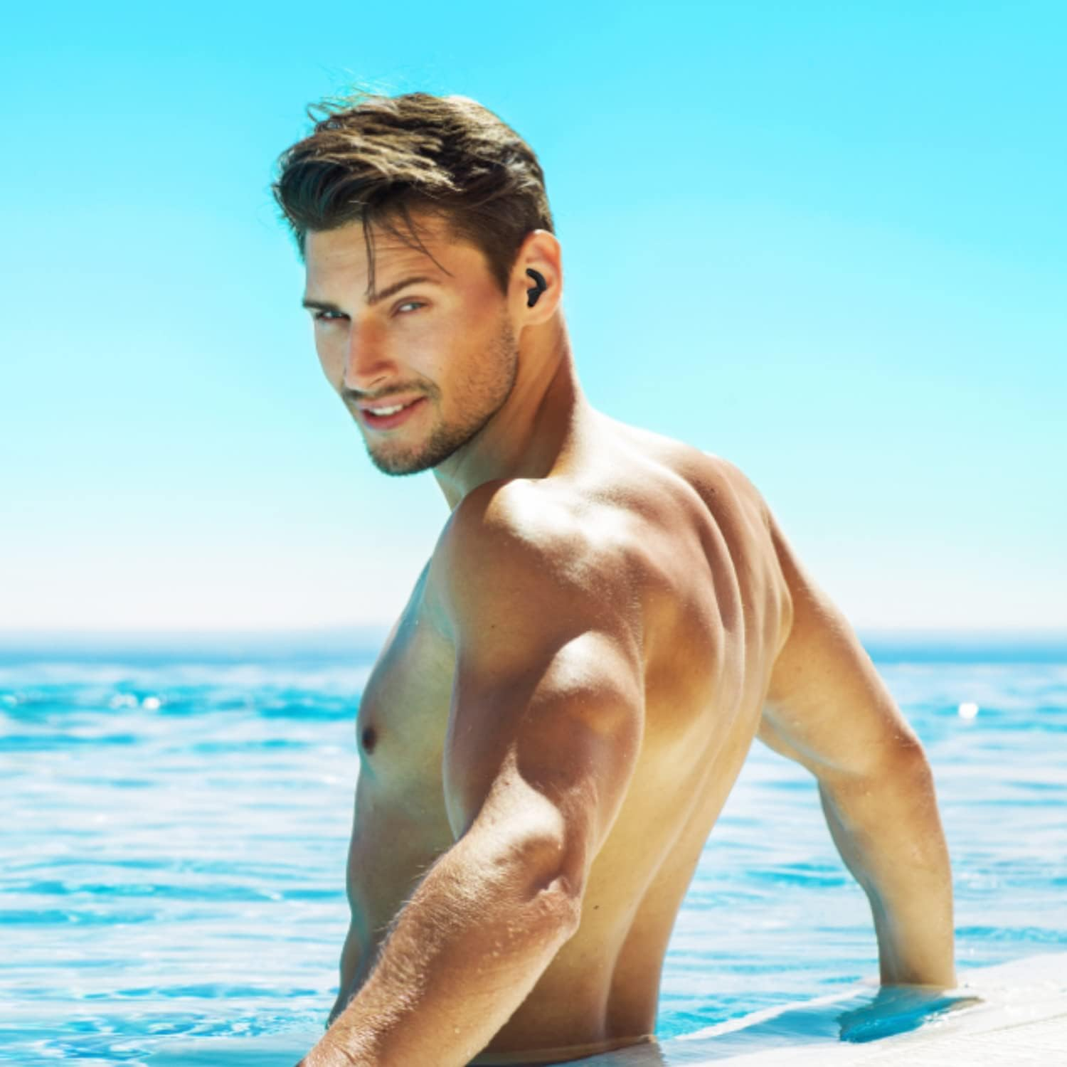 Reusable Ear Plugs for Swimming, 3 Pairs Soft Silicone Waterproof Swim Earplugs with Noise Cancelling for Bathing, Surfing, Swimming, Kayaking and Other Watersports (Adult, Black Blue Purple) image number 2