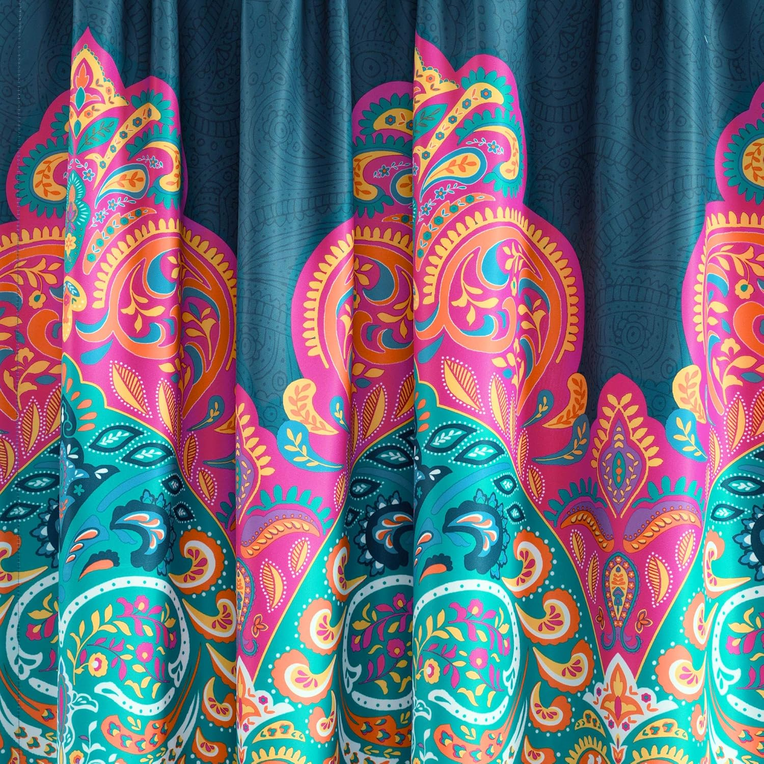 Lush Decor Boho Chic Room Darkening Window Curtain Panel Pair, 95" X 52" + 2" Header, Turquoise and Navy, 95 in X 52 In, Turquoise & Navy image number 5