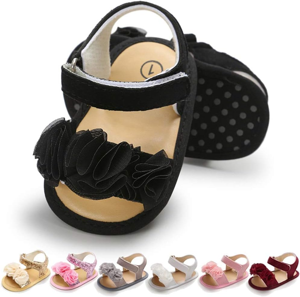 LAFEGEN Baby Girls Summer Sandals Flower Suede Soft Non-Slip Sole Infant Newborn Toddler First Walker Crib Shoes