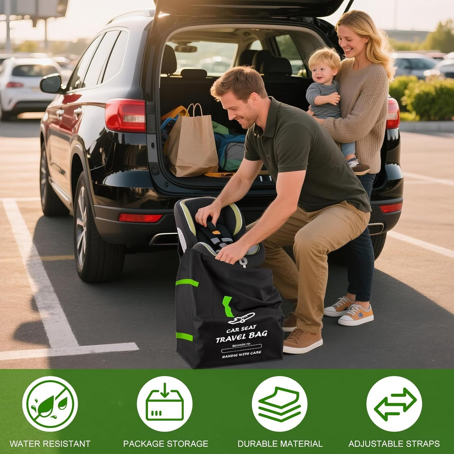 Car Seat Bag for Air Travel &ndash; Durable Padded Baby Carseat Cover for Air Travel, Fits Single/Double/Jogging Strollers &ndash; Gate Check Bag for Easy Tra image number 4