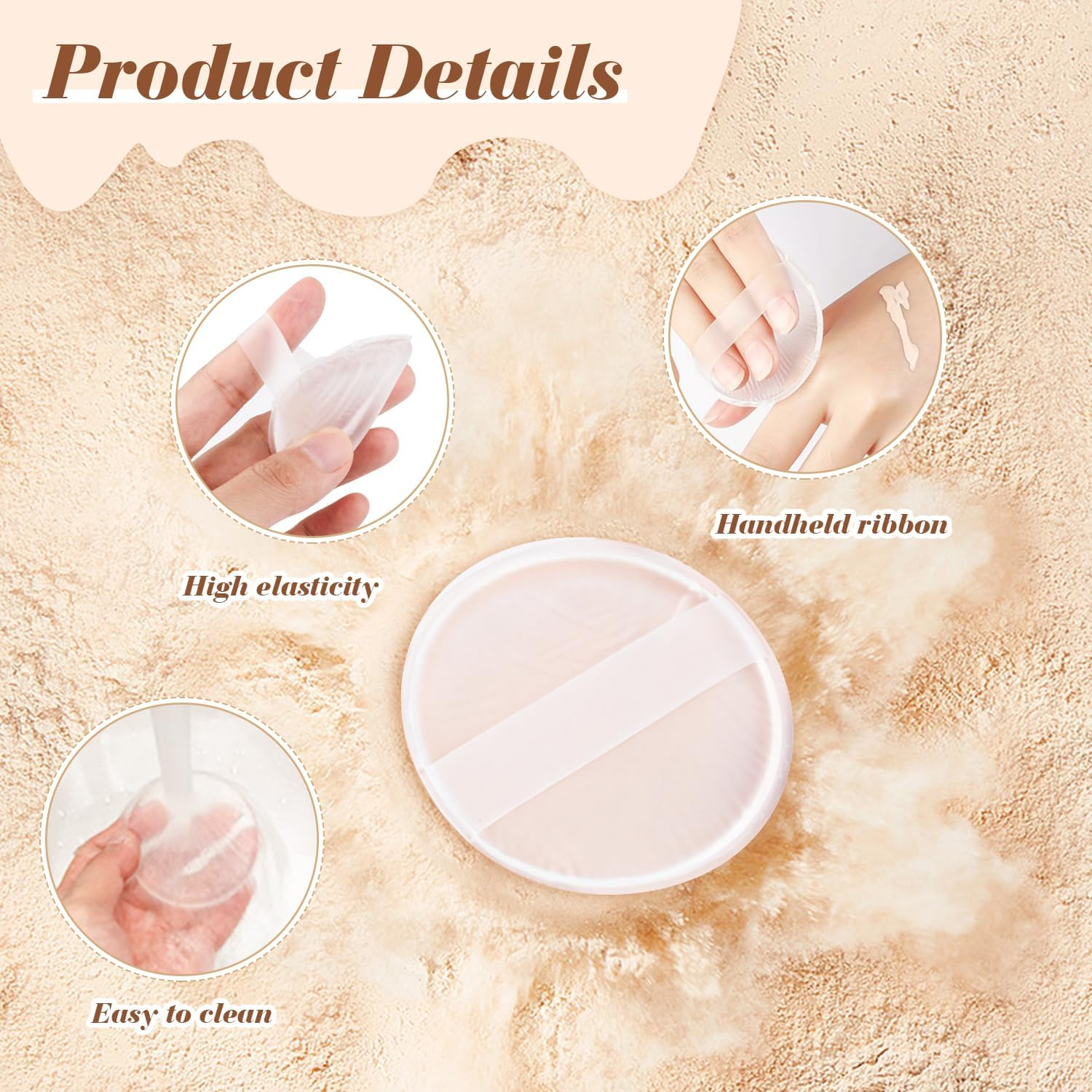BOSMIOW 8Pcs Clear round Silicone Powder Puffs,Washable Makeup Puff with Silk Handle,Cosmetic Applicator for Liquid Foundation,Cream,Concealer,Blush,Cosmetic Beauty Tools Blender image number 2