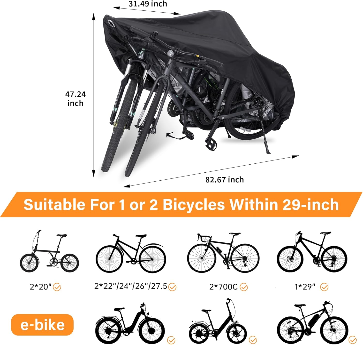 BLEJOY Bike Cover Waterproof Outdoor - Bicycle Covers for 1 or 2 Bikes - 420D Heavy Duty Rain Sun UV Dust Wind Proof Cover for Electric Mountain Road Bike image number 4