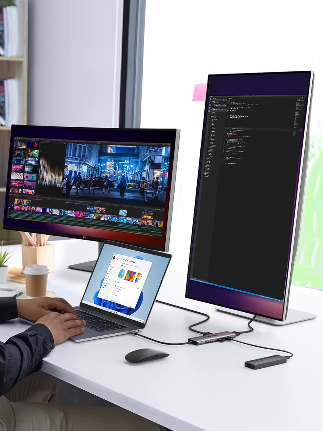 Aluminum USB C Docking Station Dual Monitor, Lemorele 7 in 1 Dual HDMI Adapter Multiport USB C Hub USB C Adapter with 2 HDMI, 3 USB 2.0, 1 USB 3.0, PD for Dell XPS 13/15, Lenovo Yoga image number 1