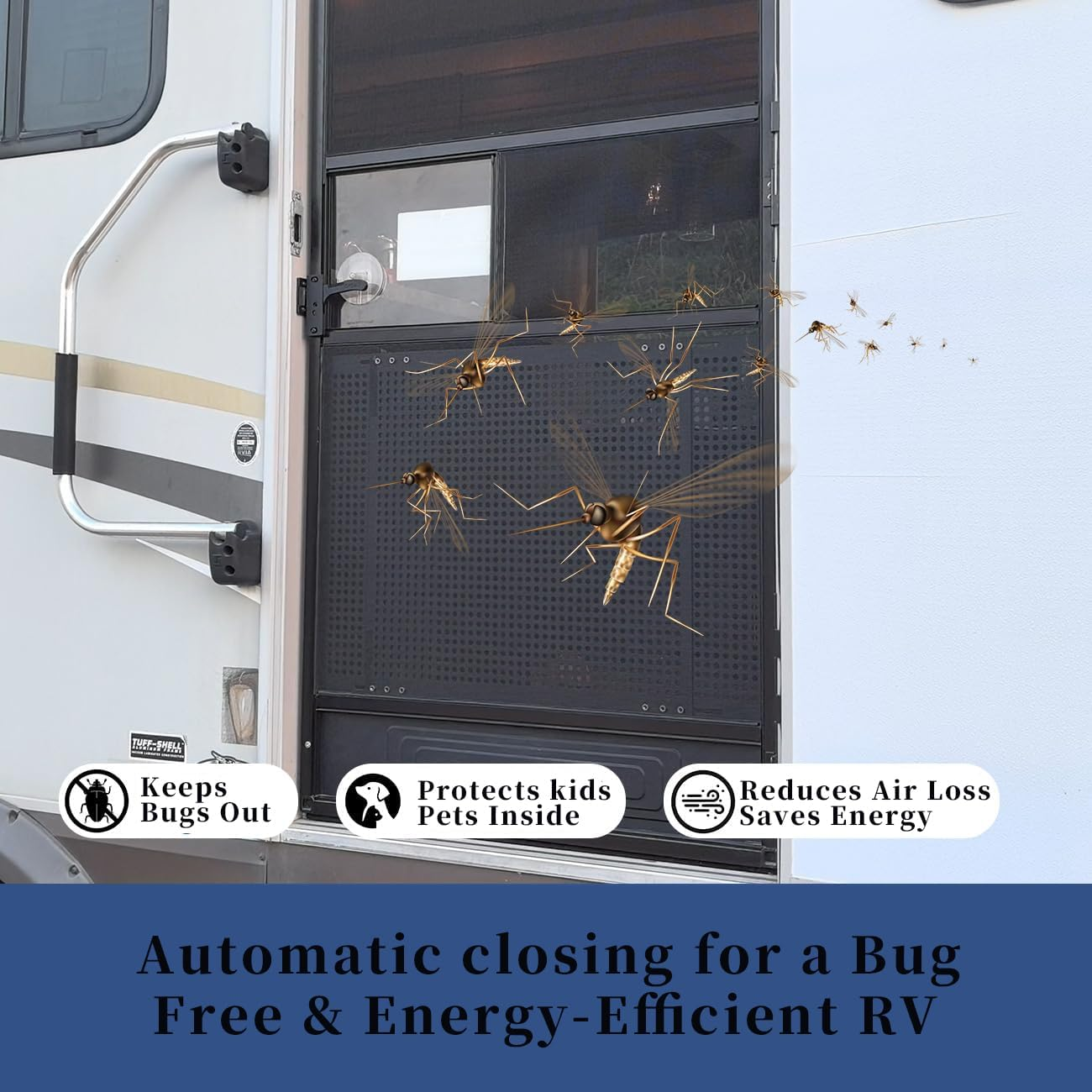 17" Automatic RV Screen Door Closer Kit, Spring Loaded Adjustable Tension, Aluminum Universal Fit for Camper Trailer Entry Door (0.9" Width) image number 5