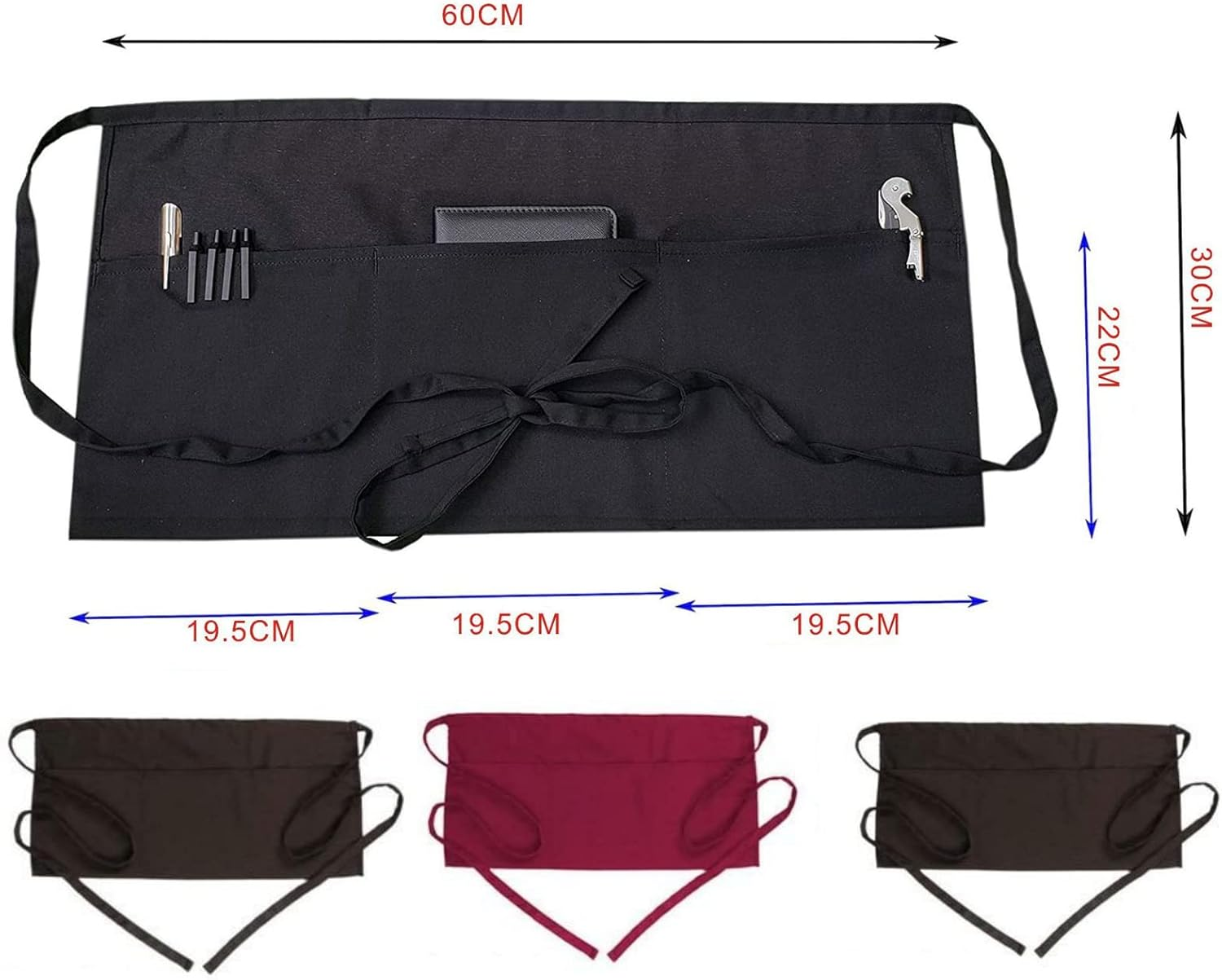 XUNQUCOM Chef Half Aprons Waitress Aprons Waiter Aprons with Pockets for Home Kitchen Restaurant Work image number 3