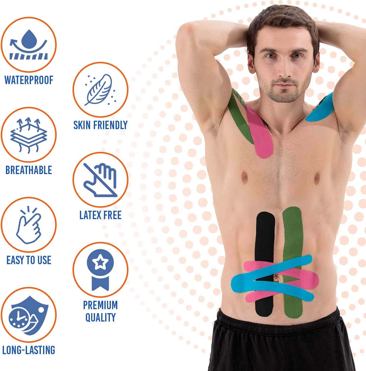 (2 Pack) Kinesiology Tape for Physical Therapy Sports Athletes &ndash; Latex Free Elastic, Water Resistant Kinetic Uncut Kinesiology Tape for Knee Pain, Elbow & Shoulder Muscle - Physio Factory (Blue/Pink) image number 3